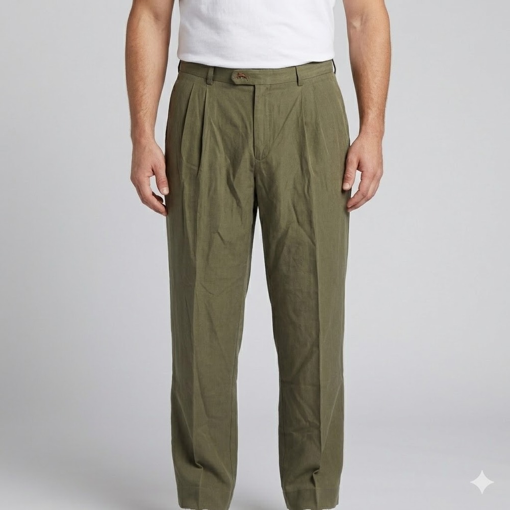 Tommy Bahama Pleated Dress Pants Silk Bamboo Blend 40x34 Green